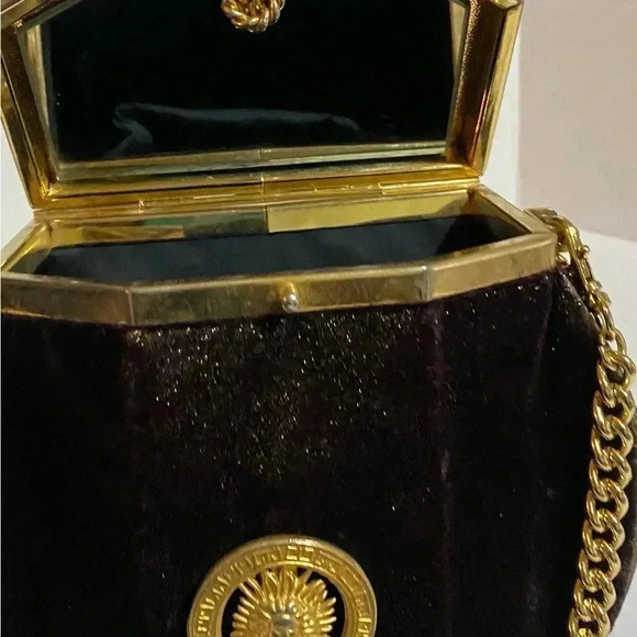 vintage brown velvet shoulder handbag - Picture 4 of 12